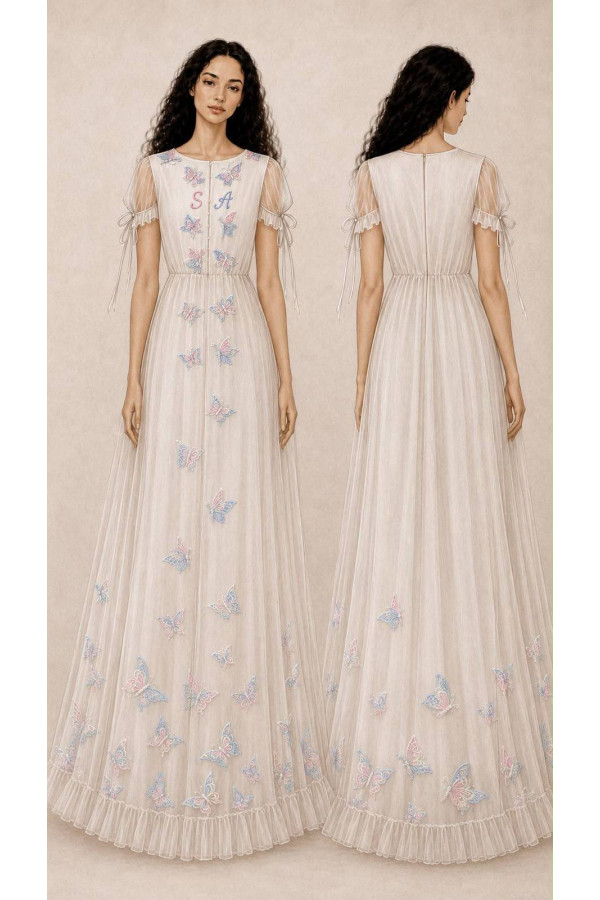 Silk dress with butterflies